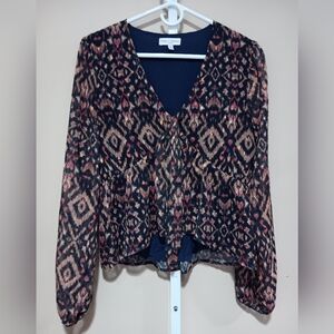 Koko + Mason Women's (Size S) Navy Multi Metallic Peplum Blouse (NWT)